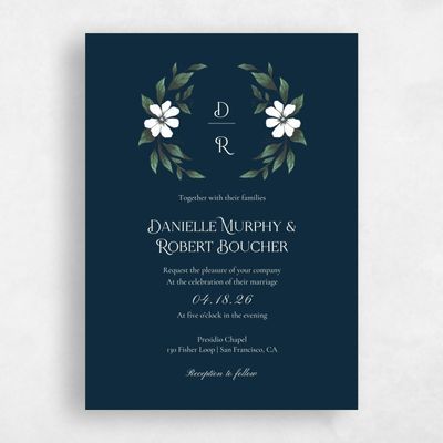 Deepest Teal, Blue Wedding Invitation - Melcher Wreath