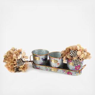 Flower Market Galvanized Herb Pots with Tray, Set of 3
