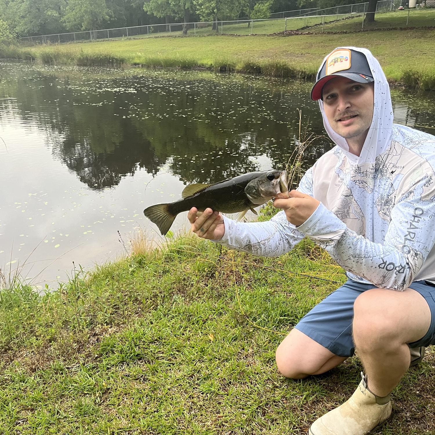 Kaine and his third catch: a bass!
