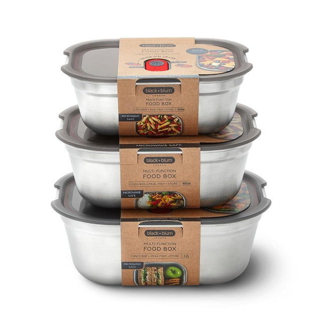 BLACK + BLUM - Lunch Box - Microwavable Stainless Steel, Plastic-Free Lunch box with Leak Proof, Airtight, Lockable Lid - Microwave, Dishwasher and Oven Safe - Small, Medium & Large Set