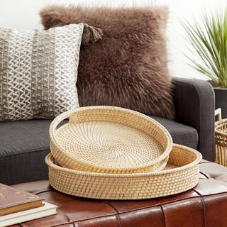 2-Piece Rattan Tray Set