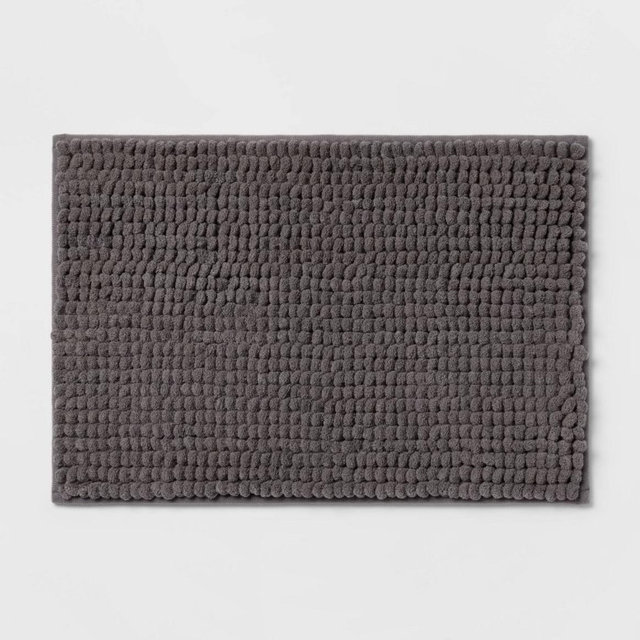 17"x24" Chunky Chenille Cushion Foam Bath Rug Dark Gray - Room Essentials™