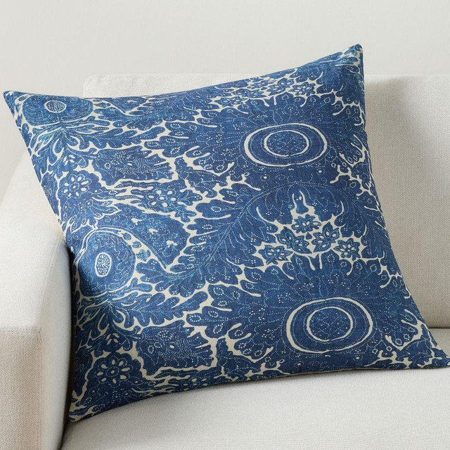 Brandt Vintage Printed Pillow, 24x24 Inches, Blue Multi