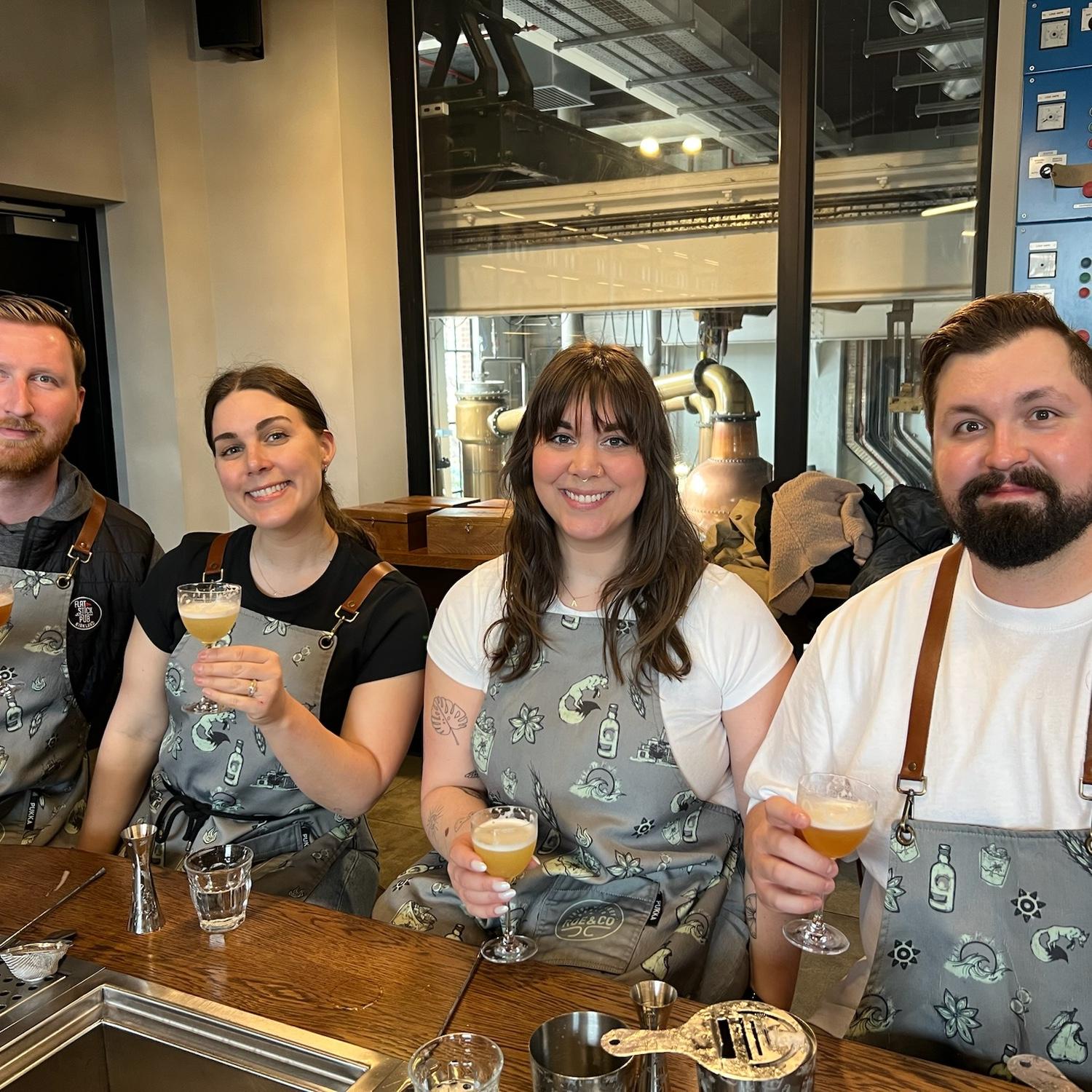 Putting our mixology skills to the test at the Roe&Co Distillery in Dublin