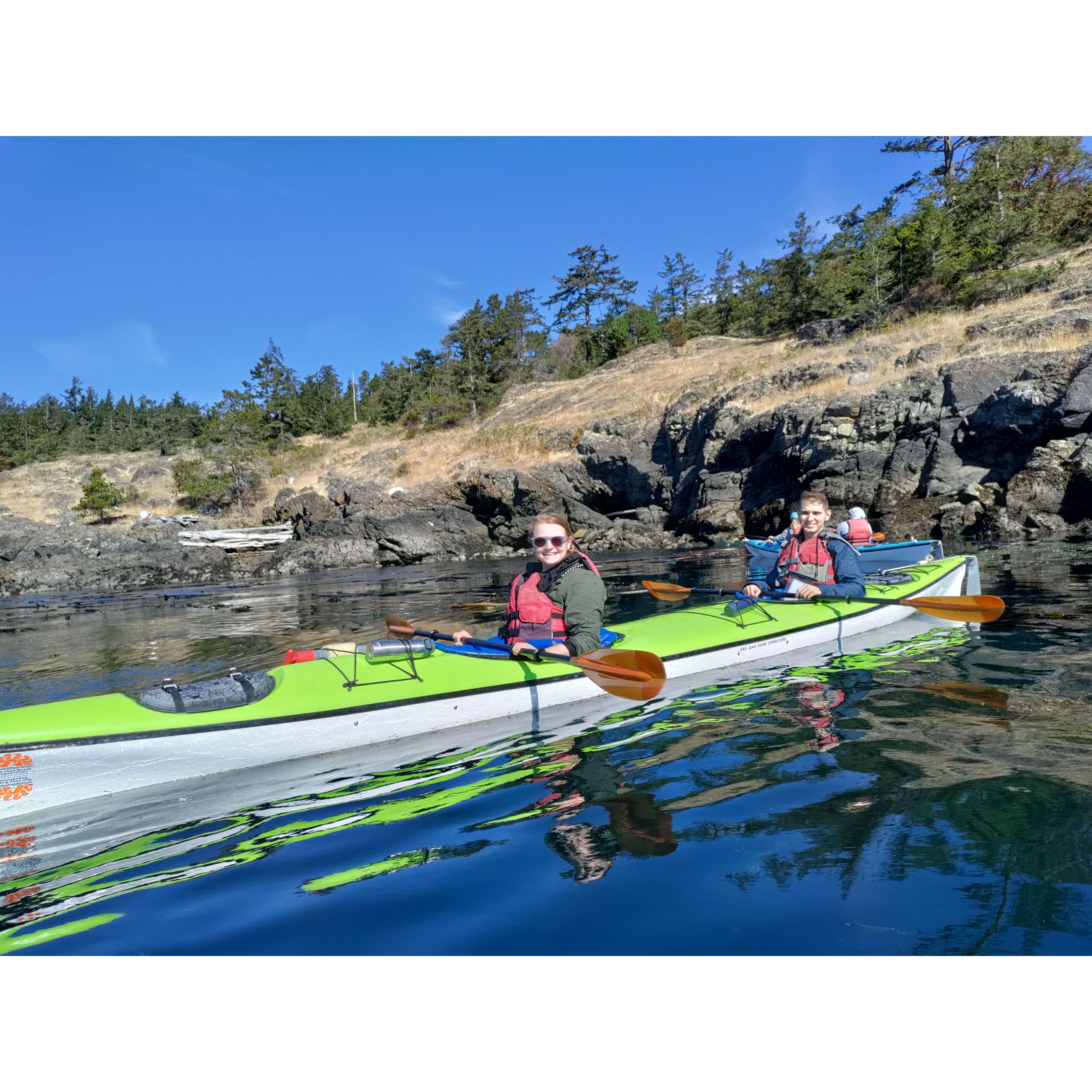 Ryan's birthday trip to San Juan Island included a kayak tour! We have gotten better at sharing a kayak since our first foray at Golden Gardens when Ryan thought a fish would jump up and bite him.