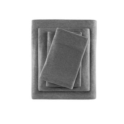 Heathered Cotton Jersey Knit Sheet Set Queen Charcoal
