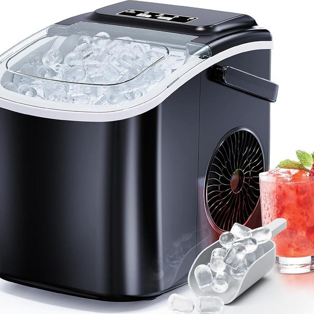 Ice Maker Countertop, Portable Ice Machine Ready in 6 Minutes with 9 Cubes 26LBS in 24H, Self-Cleaning with Ice Scoop and Basket, Two Sizes of Bullet Ice for Home Kitchen Office, Bar and Parties