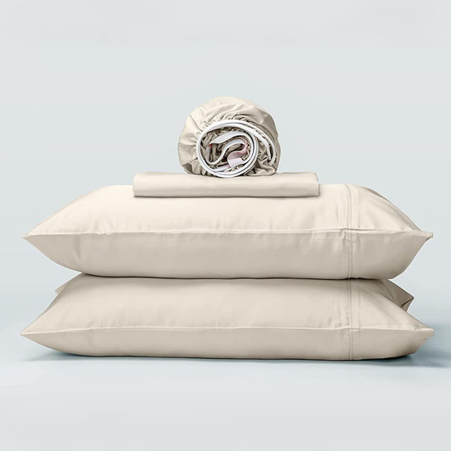 GOKOTTA Cooling Sheets Queen Size for Hot Sleeper, Breathable Luxury Soft Bamboo Sheets with 4 Elastic Corner Straps, 16 Inch Pocket, Lifetime Quality Promise(Light Beige,Queen)