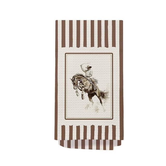 IAFQWDS Western Bathroom Decor Hand Towels, Cowboy Gifts Dish Tea Towels, Vintage Western Southwestern Brown Striped Hand Towel for Bathroom Kitchen, 16x24 Inch