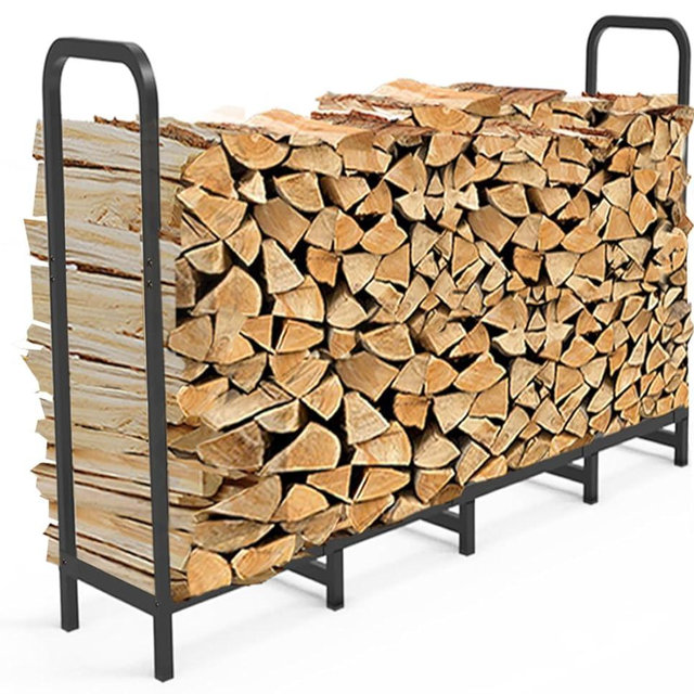 Tikimilor 5.3ft Firewood Rack Holder, Adjustable Heavy Duty Fire Log Stacker Stand for Fireplace, Outdoor Indoor Metal Wood Pile Storage Organizer, Patio Logs Stand tool, Black