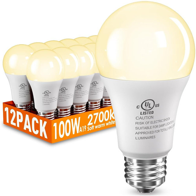 12 Pack LED Light Bulbs 100 Watt Equivalent, A19 15W Soft Warm White 2700K, 1500 Lumens Super Bright E26 Standard No Flicker Energy Saving Lamp Bulb for Home, Bedroom, Office, 15000 Hrs, Non-Dimmable