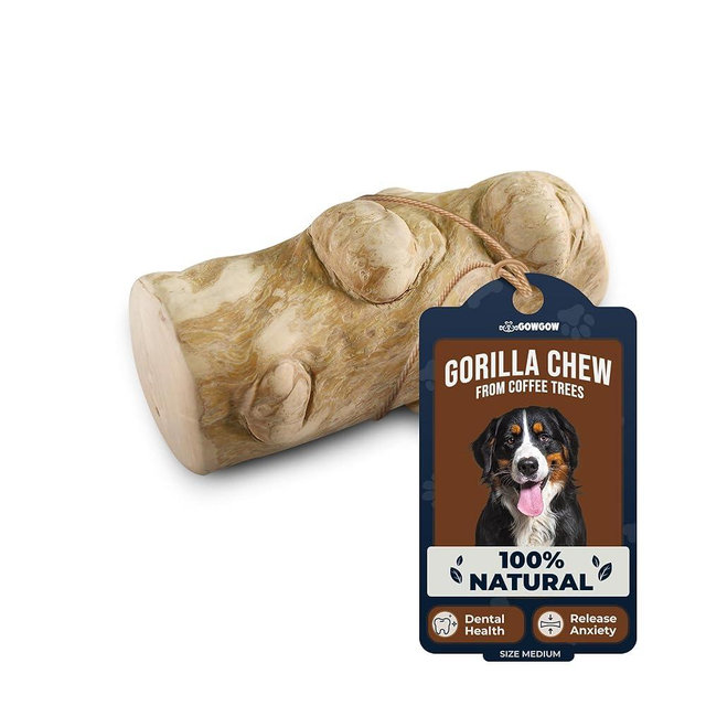 GOWGOW Gorilla Wood Dog Chew Toys - 100% Natural, Wood Chews for Dogs - Stress Relief, Teeth Cleaning & Reducing Boredom, Wood Dog Toy for Medium & Large Dogs