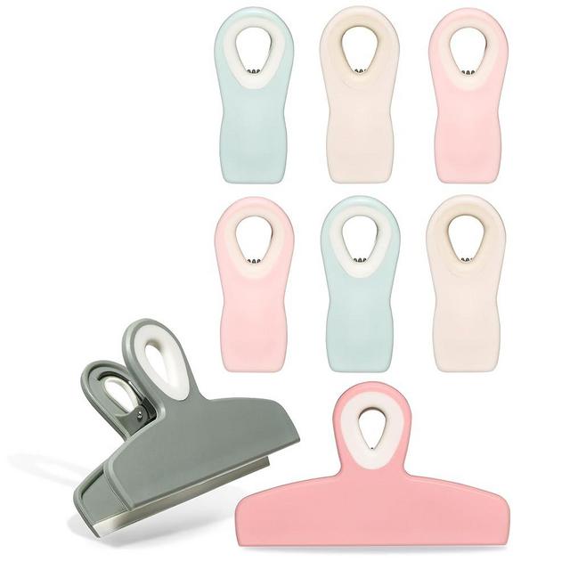 COOK WITH COLOR Set of 8 Bag Clips- 2 Large Heavy Duty Chip Clip and 6 Refrigerator Magnet Clips for Food Storage with Air Tight Seal Grip for Snack Bags and Food Bags (Green and Pink)