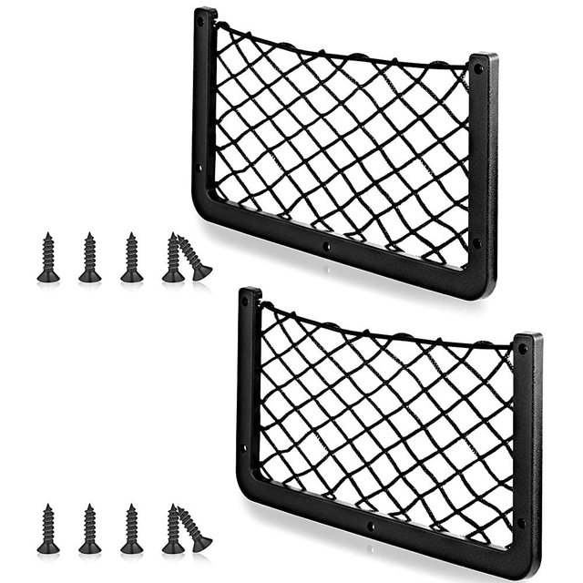 Large ABS Plastic Frame Car Storage Net Bag Boat Mesh Net Holder Car Pocket Organizer Net Car Seat Mesh Framed Net Pocket with Screws for Secure Fit in Auto RV , 14 x 7.3 Inch (2 Pieces)