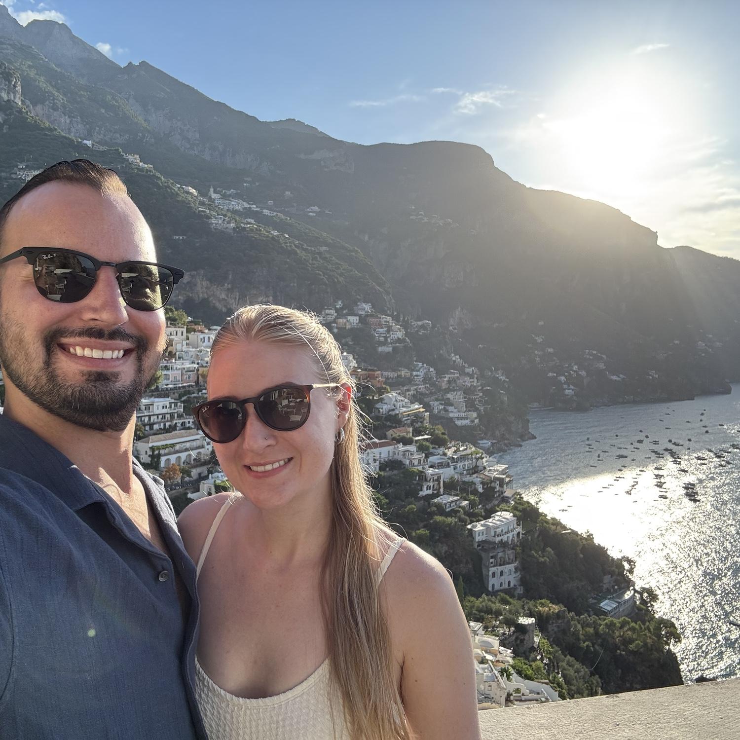 The sunrise from our balcony in Positano-little did Angi know, an engagement was on the agenda for the day!
