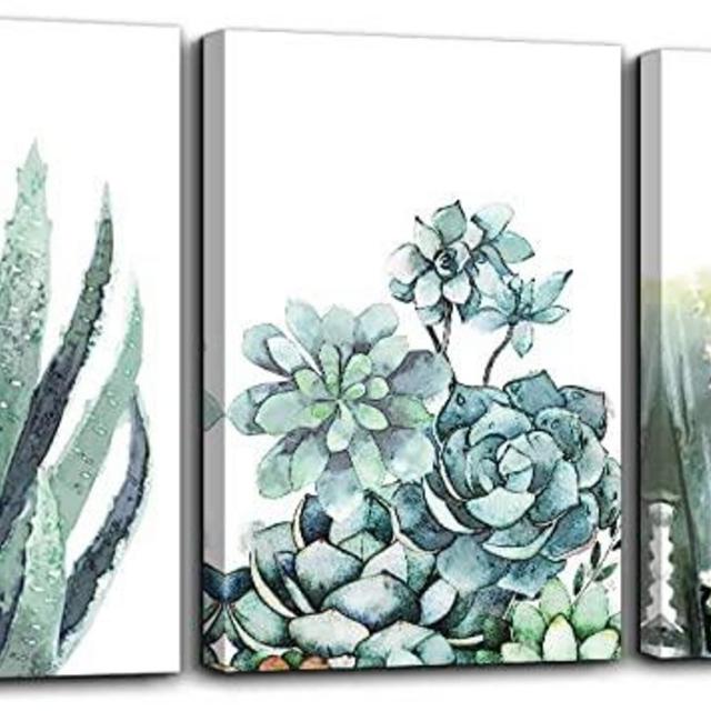 3 Piece Canvas Prints Green Plant Flowers Painting 12" X 16"