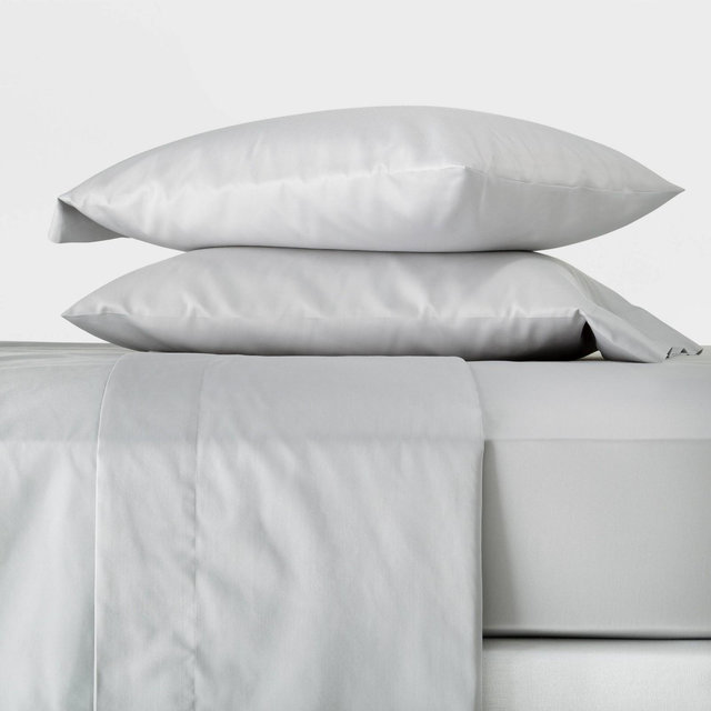 Full 300 Thread Count Temperature Regulating Solid Sheet Set Light Gray - Casaluna™