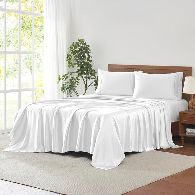 Modern Threads 100% Tencel Lyocell 4-Piece Sheet Set, 400 Thread Count Luxury Bedding, White, California King