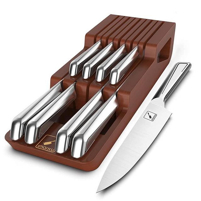 Knife Set, imarku 10-Piece High Carbon Japan Stainless Steel Kitchen Knife Set with In-Drawer Knife Block, Wooden Knife Drawer Organizer, Premium Knife Block Set, Dishwasher Safe, Christmas Gifts