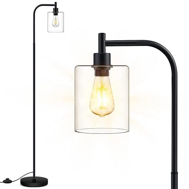 Floor Lamp, Standing Lamp with Glass Lampshade, 6W LED Bulb Included, Modern Floor Lamp with Foot Switch, Industrial Floor Lamp, Bright LED Floor Lamp for Living Room and Bedroom, Office, Simple Style