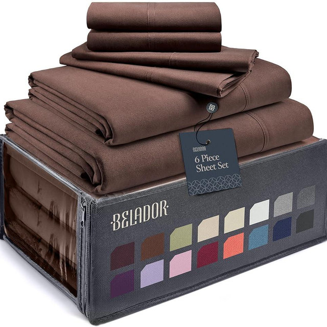 BELADOR Silky Soft Full Sheet Set - Luxury 6 Piece Bed Sheets for Full Size Bed, Secure-Fit Deep Pocket Sheets with Elastic, Breathable Hotel Sheets and Pillowcase Set, Wrinkle Free Oeko-Tex Sheets