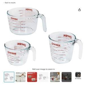Pyrex 3 Piece Measuring Cup Set, Includes 1, 2, and 4 Tempered Glass Liquid Measuring Cups, Dishwasher, Freezer, Microwave, and Oven Safe, Essential Kitchen Tools