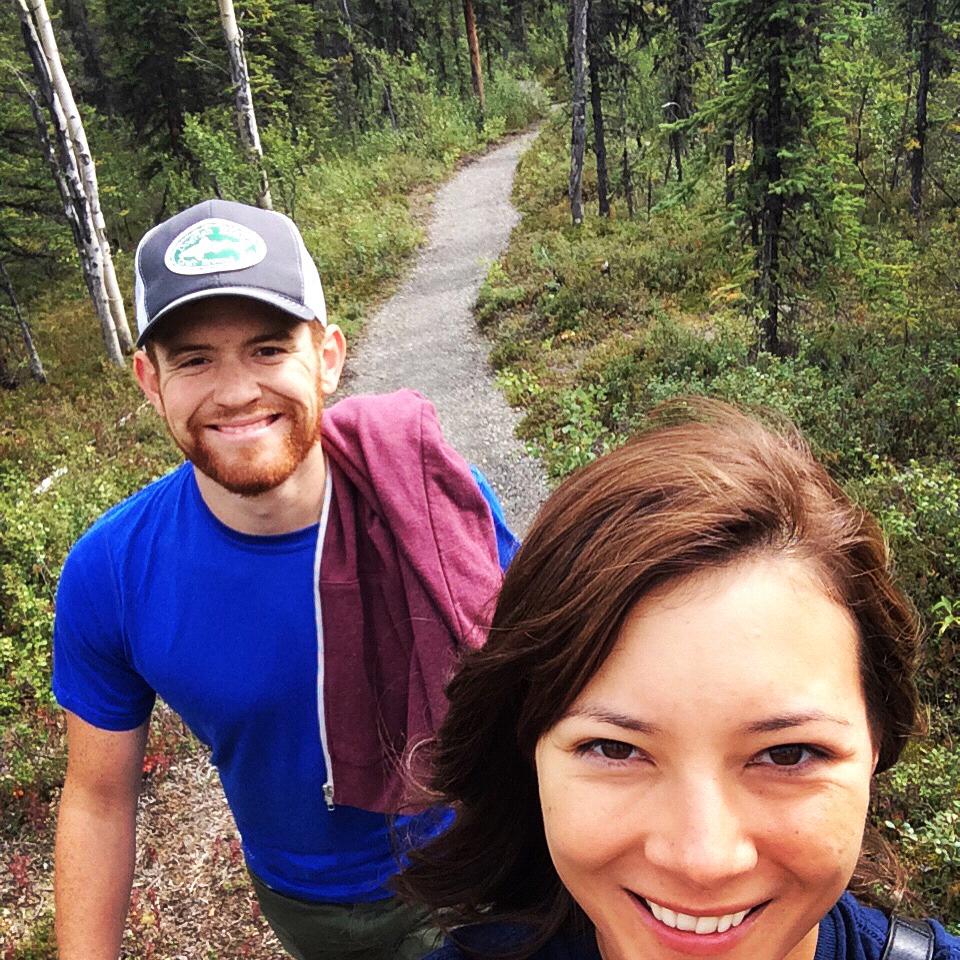 Hiking on a trail in Alaska.