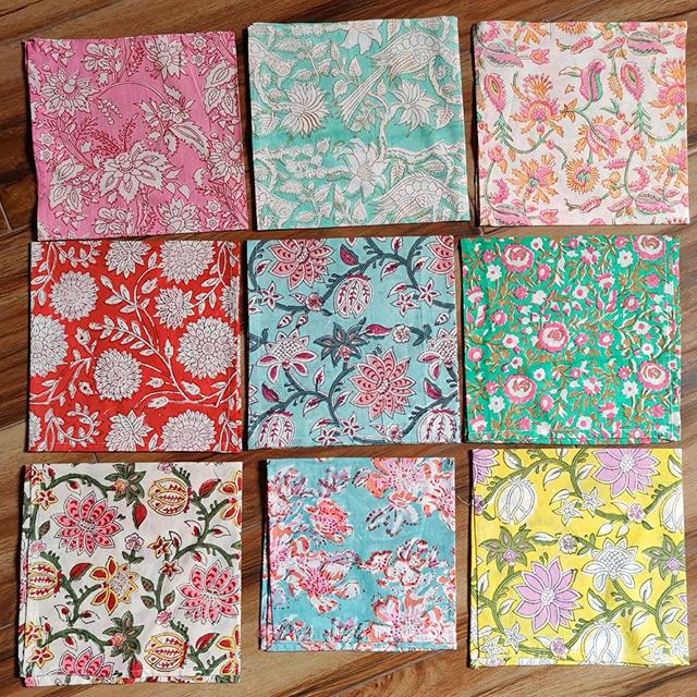 INDIANHANDICRAFTS 10 Pc Mix Lot Napkin Hand Block Print Napkin 100% Cotton Napkin Hand Made Napkin Size 16x16 Inch Jaipuri Peinted Home Decor Napkin
