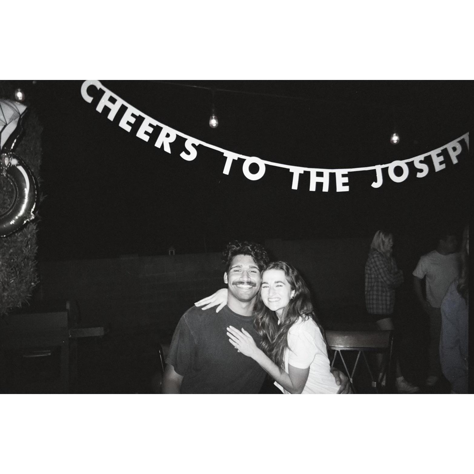 November 2021: Brennan proposed!!!!!!! We will remember this day forever! This picture was snapped at a surprise party that our friends in California hosted (Huntington Beach, California)