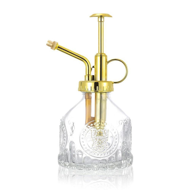 Ebristar Glass Plant Mister Spray Bottle, Vintage Succulent Water Sprayer with Golden Top Pump, Small Sprayer Mister for Indoor Outdoor House Plants - Clear
