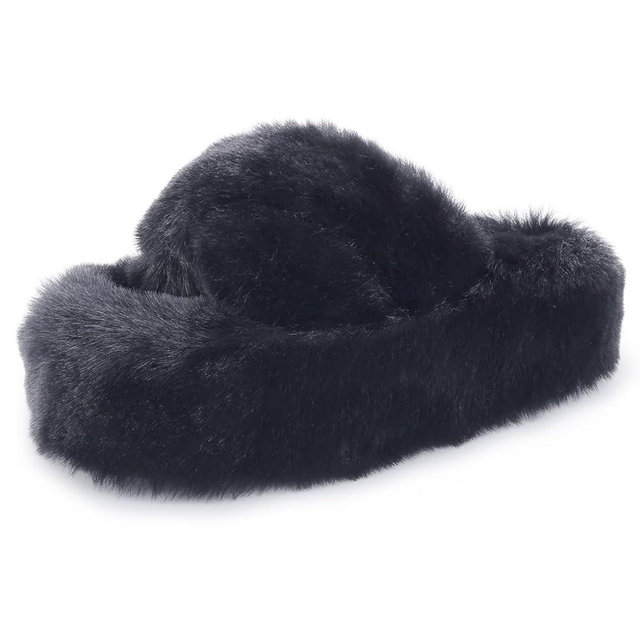 YURTKUMAS Fuzzy Slippers Women Cross Band Furry House Shoes Open Toe Bride Slippers Fluffy Slides for Girls High Heel Fur Women Sandals for Party Stylish Memory Foam Female Fuzzy Sandals