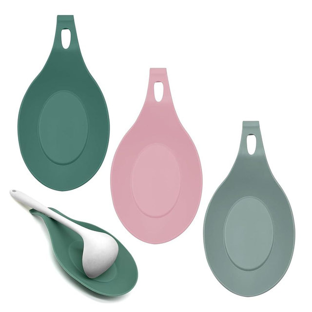 3 Pack Silicone Spoon Rest for Stove Top, Silicone Spoon Holder for Kitchen Counter, Silicone Spoon Holder for Stove Top for Kitchen Utensils Spatula,Tongs,Ladles