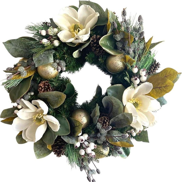 Good Tidings To You - Wreath - Holiday Florals, Large-size Faux Floral Arrangement, Premium Artificial Indoor Flower Display with Beautiful Blooms and Foliage - Artificial Plants & Flowers