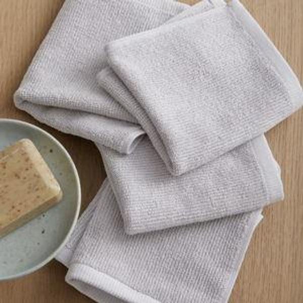 Turkish Ribbed Quick Dry Washcloth (Set of 4) in Silver