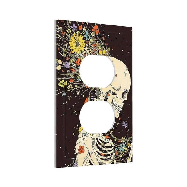 Skull Floral 1 Gang Electrical Duplex Outlet Covers Single Receptacle Device Plug Socket Wall Plate Halloween Gothic Skeleton Human Daisy Flower Universe Galaxy Moon Bohemia Hippie Art Bathroom Decor