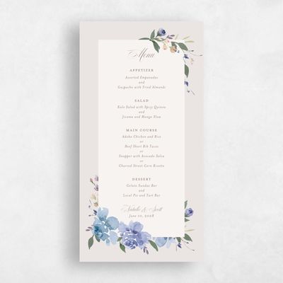 Light Greige, Blue Wedding Menu - Reagan