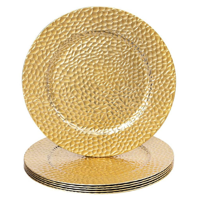 MAONAME 13" Gold Charger Plates Set of 6, Bubble Plastic Plate Chargers, Decorative Chargers for Dinner Plates, Round Charger for Wedding, Party