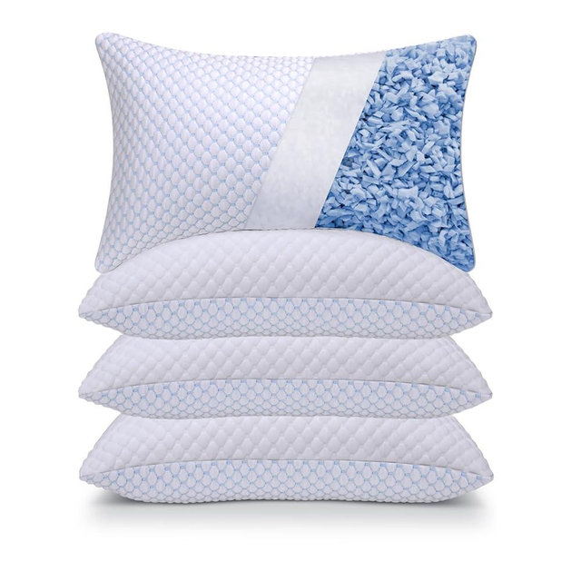 OSBED Cooling Shredded Memory Foam Pillow Standard Size - Adjustable Loft with Gel Beads & Breathable Tencel Cover for Night Sweats Relief(CertiPUR-US & Hypoallergenic & Machine Washable)