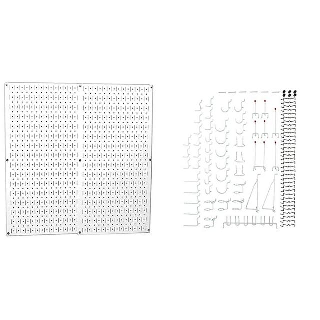 Wall Control 30-P-3232W White Metal Pegboard Pack & National Hardware S819-841 CD8377 51 Piece Peg Board Hook Kit in Zinc,51-Piece Kit