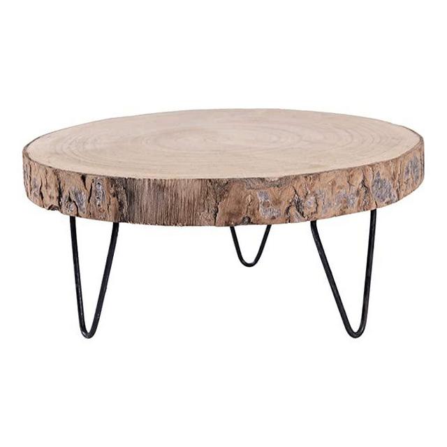 Creative Co-Op DA7521 Paulownia Pedestal with Metal Legs, 11 Inch, Natural Wood Color