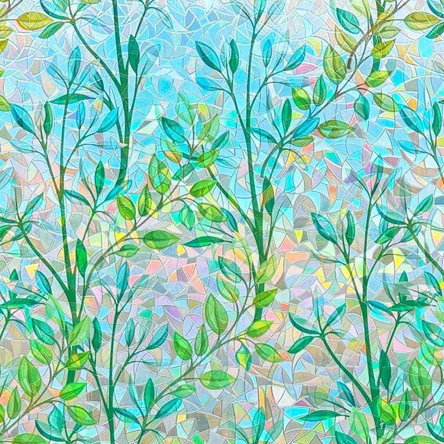 3D Stained Glass Privacy Window Film Rainbow Green Leaves Glass Door Film Static Cling Window Cling Covering Tint Anti UV Heat Control for Home and Office,17.5 inches by 78.7 inches