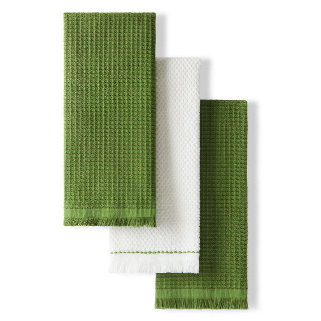 KITCHENAID Gourmet Series Gridlines Kitchen Towels 3-Pack Set, 100% Cotton Absorbent, Matcha Green, 18"x28"