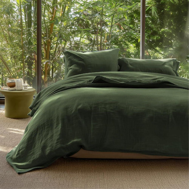 Bedsure Muslin Duvet Cover King Size - Cotton Blend Rayon Derived from Bamboo, Cooling Duvet Covet for Hot Sleepers - Ultra-Soft & Breathable Bedding Set for All Seasons(Olive Green, 104"x90")