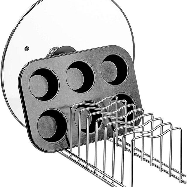 SANNO Lid Organizer Plate Drying Rack, Lid Holder Kitchen Pot Lid Rack Holder Organizer Kitchen Dish Plate Storage Organizer and Drying Rack, Pantry and Cabinet Holder