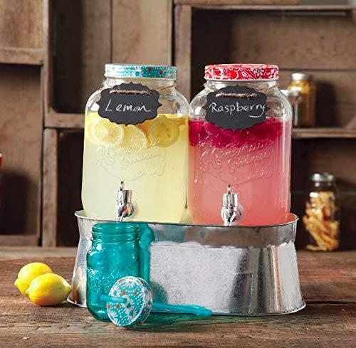The Pioneer Woman Simple Homemade Goodness Double 1-Gallon Twin Set Drink Dispenser with Ice Bucket, 2 Mini Chalk Boards and Chalk Pencil