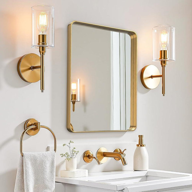 BORLON 22x30 Inch Rectangle Farmhouse Wall Mirror for Powder Room, HD Glass with Solid Anti-Rust Brushed Gold Aluminum Alloy Frame, Sleek Modern Decorative Accent, Hangs Vertical or Horizontal
