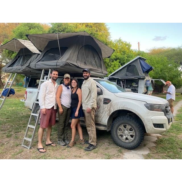 Africa Camping Adventure digs with Layne's Sister, Leigh, & Brother, Tyler-Blair. Safari in Botswana is still an event Maggie & Layne agree was an epic pre-pandemic highlight!