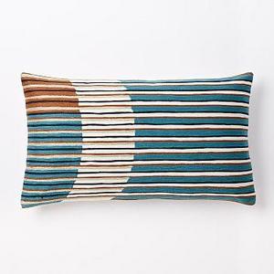 Wallace Sewell Crewel Semi Stripe Pillow Cover, Multi, 12"x21"