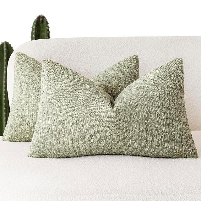Foindtower Pack of 2 Textured Boucle Throw Pillow Covers Accent Solid Decorative Lumbar Pillow Cases Cozy Couch Cushion Case for Chair Sofa Bedroom Living Room Home Decor 12x20 Inch Dirty Sage Green