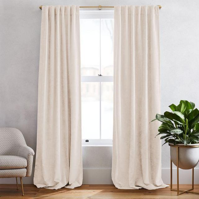 Worn Velvet Curtain with Blackout Lining, Alabaster, 48"x84", Set of 2